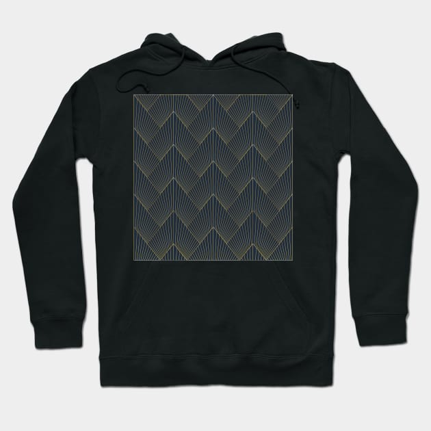 Art Deco golden chevron pattern navy and gold Hoodie by kallyfactory